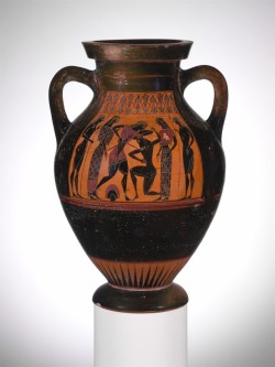 the-met-art: Terracotta amphora (jar) by Taleides Painter, Greek and Roman ArtMedium: TerracottaPurchase, Joseph Pulitzer Bequest, 1947 Metropolitan Museum of Art, New York, NY http://www.metmuseum.org/art/collection/search/254578 