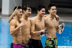 Quah Zheng Wen, Clement Lim, Joseph Schooling and Danny Yeo set a new  Games record of 3:19.59 in the men’s 4x100m freestyle relayCredit: Matthew Lau/Red Sports