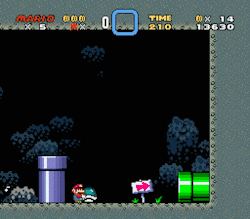 suppermariobroth: In Super Mario World, taking a Buzzy Beetle through the exit pipe in Donut Plains 2 results in the Buzzy Beetle’s shell assuming a grey color scheme. In addition, no matter how much time passes,  the Buzzy Beetle will never emerge