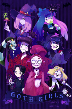 zoestanleyarts:  princessmisery:   “Boys and girls of every age          Wouldn’t you like to see something strange?                 Come with us and you will see                        This, our harem of Goth Girls!” 