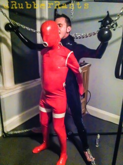 rubberrants:  Cute chained boy and the red