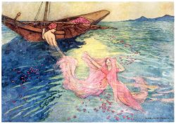 oldbookillustrations:  Coming up to the surface they climbed into the boat.  Warwick Goble, from Folk-tales of Bengal, by Lal Behari Day, London, 1912.  (Source: archive.org)