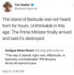 saxifraga-x-urbium:I don’t want to blog much about this because I like my Tumblr to be free of abject horror mostly but please do not forget about Barbuda and Antigua and keep an eye out for any news of what can be done to help, the people of those