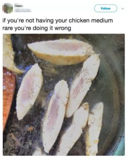 the-leper:  ninatastic:  the-leper:   succ-my-pandas-dick:  pr1nceshawn:  People Who Enjoy “Medium Rare Chicken”     The ones that are still super white on the outside are especially extra bad. Like, did you cook them in boiling water or why don’t