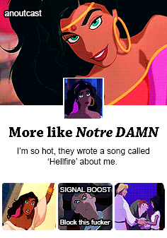 onlyblackgirl:  mynameisdende:  come-home-holy-rome:  peachy-matsu:  nintendofiend:  kleenexwoman:  dopeybeauty:  if disney ladies had blogs  i’m only reblogging this for salty aurora  These are amazing  the block post on esmereldas fucking got me oh