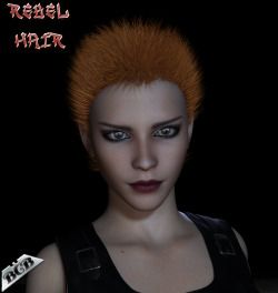 Brand new hair by Boxcutter Beauty is out today! Rebel is a short, spiky hair style, with 24 colorful textures. What a rebel indeed! Fits -A4Fit, M4Fit, H4Fit Genesis1Fit, and Genesis2Fit. Works with Poser 6  and Daz Studio 4.8 with texture adjustments!