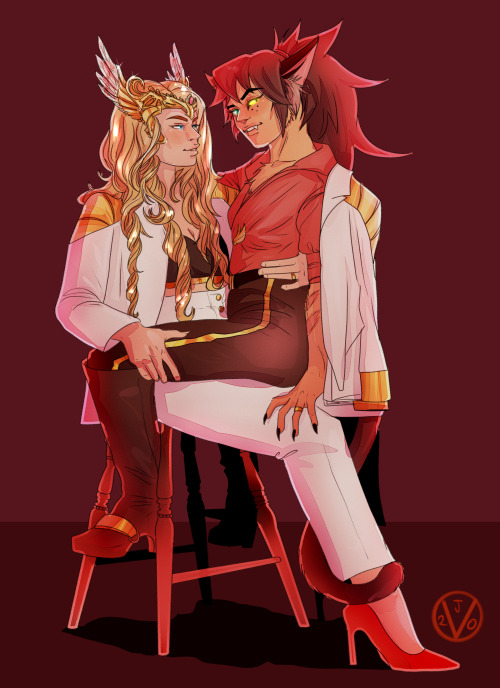 So my favorite Catradora cosplayers, @/Phia.cos and @/Sanet.cosplay, did a shot based off of my Catra and Adora suit power pose but they did it with the future au and I just about DIED so I wanted to do a piece based off of THEM so a bit of artception
