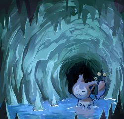 thumpleweed:  Skitty explores a flooded cave all by itself