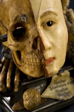Wax vanitas, Europe, 1701-1800 Vanitas are works of art intended to remind the viewer of the shortness of human life, the uselessness of vanity and the certainty of death. This example features many symbols typical for this type of object, such as a skull