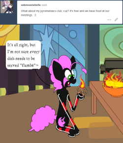 askmeaniebelle:darkfiretaimatsu:That’s the problem with these “special interest” groups. Sometimes they’re a bit too interested~ Besides, fire’s really more your thing, Cousin Meanie. I wouldn’t want to extinguish your enthusiasm for it~Come