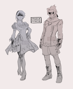 chachacharlieco:    Aqua and Terra as YORHA androids, 2B and 9S.  