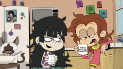 coyoterom: (Mornings at the Maggie household after a sleepover!)Luan: “Bleeeeeh, I hate mornings.”  Maggie: “Yeah, me too.” (RIVETING)   (Special guest is Maggie’s cat, Morticia, by @wicked-space-witch ) 