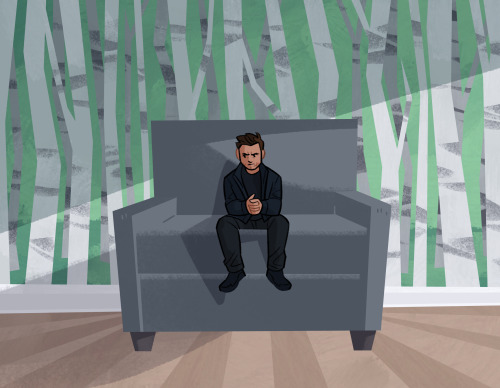 lousysharkbutt:  logically i know that Bucky is sitting on a couch in his therapist’s office… it just looks like a really big chair to me