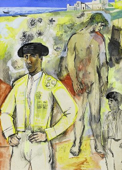 blastedheath:  John Minton (English, 1917-1957), Kevin Maybury and Spanish boy. Pen, ink, gouache and crayon, 37.3 x 27.3 cm. 
