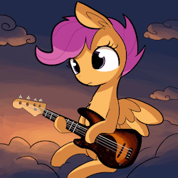 tjpones:Sad Scootaloo Playing  Left-Handed Fender Jazz Bass  for the very awesome   alanjcastonguay of the Scootaloo Playing Bass Subreddit =o