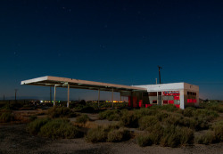 abandonedography:  An abandoned gas station in the sleepy desert community of North Edwards, California. The highway passing by is California 58; directly on the other side is the Rogers Dry Lake Bed at Edwards Air Force Base, NASA’s first alternate
