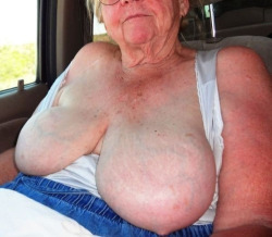 Wow, genuinely large sexy breasts on this grandmotherly old cougar! Wait until the young studs see this!Meet big breasted grannies here!