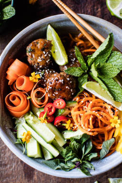 foodfuck:  vietnamese meatball and sweet potato noodle bowl
