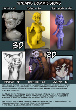 deliciousorangeart:  xdraws:  I’m temporarily opening commissions email xdraws@live.com for more information! Check here to check for availability.  Xdraws has some seriously awesome and unique work at incredible prices! Grab these while they’re