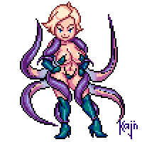 kajinman:   Commission made for Marie-Claude Bourbonnais of her characters,   Aimsee and unnamed (I call her pixie because the pixels hahaha)http://mcbourbonnais.com/en/home/