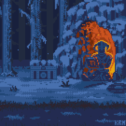 pixelartarchive:  Dragonborn sheltering from a storm