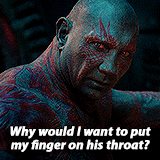 macheteandpython:   Drax / The Destroyer → Guardians of the Galaxy↳  I recognize this animal. We’d roast them over a flame pit as children. Their flesh was quite delicious.