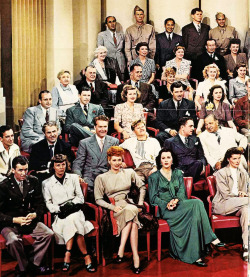 hollywoodlady:  A group photograph of MGM’s stars and starlets under contract, taken for the studio’s 20th anniversary in 1943. James Stewart, Margaret Sullavan, Lucille Ball, Hedy Lamarr, Katharine Hepburn, Harry James, Brian Donlevy, Red Skelton,