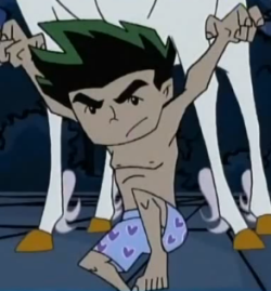 From American Dragon Jake Long episode Doppelganger Gang where he&rsquo;s learning to make magical copies of himself. He has a lot to learn though, because when he first makes one in only heart boxers for all his enemies to laugh at.