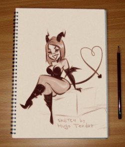  Succubus - Cartoony PinUp Sketch  Succubus Traditionalus Artus Mockupus :) My Latin is a little rusty, so I worked on that for this morning warm up.    Newgrounds Twitter DeviantArt  Youtube Picarto Twitch 