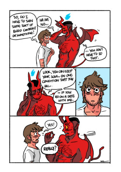 everydaycomics:  &lsquo;A date with the devil'  A story behind the selfie pic that Alex got in a text message from his lil bara demon brother.  *credits to clumzyjr for the story suggestion when I was stuck with this weekly theme. 