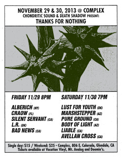 grehholger:  THANKS FOR NOTHING festival, 11/29-11/30 2013 LOS ANGELES. Flyer design &amp; festival curation by Greh Holger.  Tonight. I&rsquo;ll be there, Los Angeles.