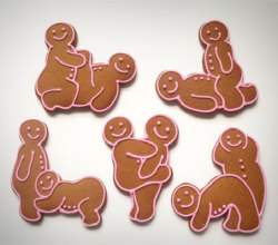 soonersilver:  So this is the description I found for these wonderful, holiday edibles:  The Kama Sutra Cookie Cutters are a set of cookie cutters that will make cookies in the shape of sex positions. Let your children learn how babies are made with a