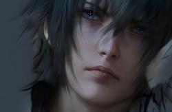 tincek-marincek:  Realism practice I guess…it’s Noctis Lucis Caelum, again. xD Finally drew him with blue eyes. And it’s cropped WIP version of course. Enjoy. 