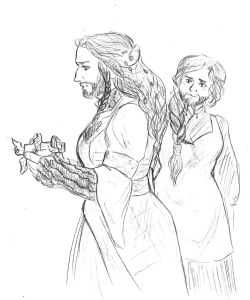 asparklethatisblue:  ok someone wanted more fem!Thorin? and I couldn’t think of anything really so… her back in Ered Luin, maybe right after or before her first official audience or council sitting as King? and also young Dís who’s all Thorin has