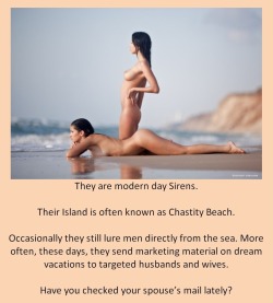 tangodeltawilli:  They are modern day Sirens.Their Island is often known as Chastity Beach.Occasionally they still lure men directly from the sea. More often, these days, they send marketing material on dream vacations to targeted husbands and wives.Have