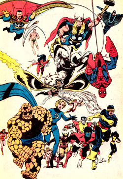 jthenr-comics-vault:  MARVEL SUPER HEROES (2 of 2) FANTASTIC FOUR ROAST #1 (May 1982)Art by John Byrne, Dave Cockrum, John Romita Jr., Keith Pollard, Marshall Rogers &amp; Steve Leialoha 