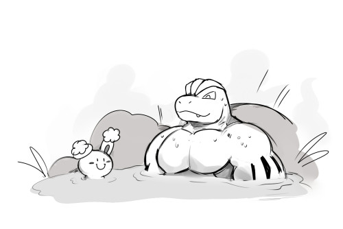 rumwik: I was running around in the Icelands and I found a machoke and buneary sharing a hot spring (I have hurriedly illustrated this important friendship)  