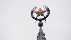 thenowisfuture:  sixpenceee:  Someone painted Patrick over the old Soviet star on top of a building in Voronezh, Russia overnight. The police is investigating this act of “vandalism”.  “And what do you call this travesty?!”“No, this is Patrick.”