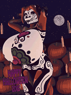 anthroanim:  anthroanim:  The sugar skull, is aliiiiive! cue the spooky scary squeletons now.  EDIT: Somebody told me the boobs looked a tad too stiff, so I add extra shaking on that milkshake 