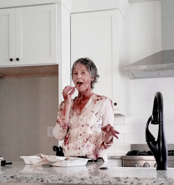 reedusmcbridedaily:  Melissa McBride Behind The Scenes   amcthewalkingdead: Sometimes, after a long day of slaying wolves and walkers…all you want to do is kick back, relax, and have some delicious french fries… #TWD #TWDFamily#MelissaMcBride 📷