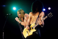 blackros78:  Axl Rose and Slash performing during one of Guns N’ Roses shows in Brazil in 1991. 