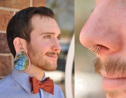 thattwatdeziree:  5pointleo:  This is Braden and he is beautiful 18g Rose Gold Seam Rings from BVLA 2 1/2” Spectralite Teardrops from Relic Stoneworks   I NEED THOSE PLUGS HOLY SHIT
