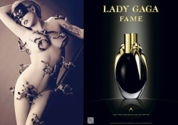 Lady Gaga (born Stefani Joanne Angelina Germanotta) nude in a sexy advert for her Fame fragrance.