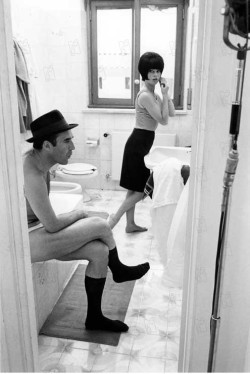 Michel Piccoli &amp; Brigitte Bardot; filming of Le mépris(contempt), by Jean-Luc Godard 1963 &ldquo;&hellip;the more we doubt, the more we cling to a false lucidityin the hope of rationalizing what feelings have made murky&hellip;&rdquo;