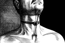  Heretics Fork: A medieval torture device which consisted of a two-sided fork. A person wearing it couldn’t fall asleep. The moment their head dropped with fatigue, the prongs pierced their throat or chest, causing great pain. This very simple instrument