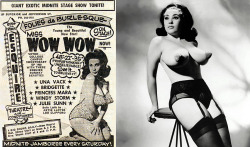   Miss WOW WOW         “Proportionately Unbelievable   See It&hellip; To Believe It!”   Promo photo with newspaper ad for an appearance at Rose La Rose’s ‘ESQUIRE Theatre’; located in Toledo, Ohio..  