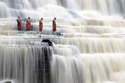 lati-will:Meditating monks at Pangour Falls; Dalat, Vietnam.