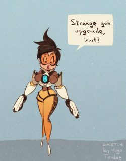   Tracer Overwatch - Cartoony PinUp - SketchBig guns are powerful, beware how you play with them :)  Newgrounds Twitter DeviantArt  Youtube   Picarto Twitch     