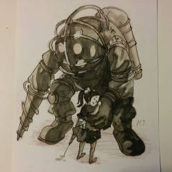 pixelpowerupart:  It’s Mr. Bubbles and a Little Sister! #bioshock #gaming #fallout4 #Playstation #xbox #Art #sketch #doodle #copic #sketch #pencil #pics #aww #markers #ink #inked