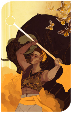 bottleshark:  Krem | Ace of WandsThe first of the tarot card commissions finished! It was fun making a very triumphant card for Krem.